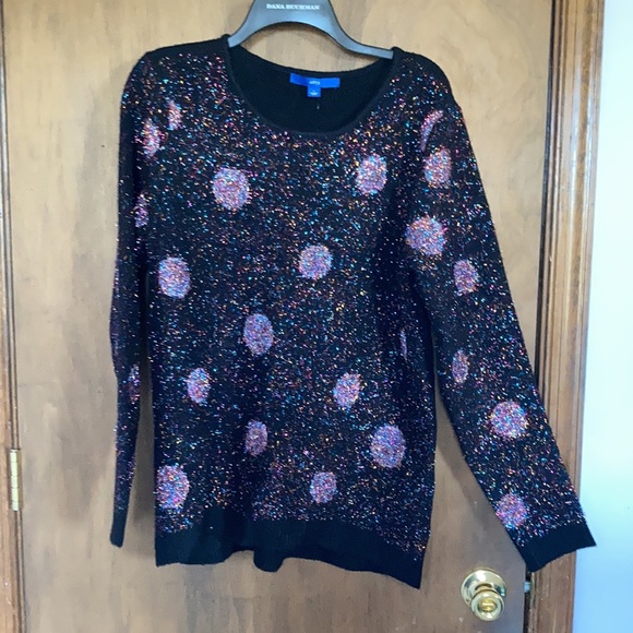 Offer $10 Apt 9 black multi color metallic accent polka dot retro sweater L - Picture 9 of 17